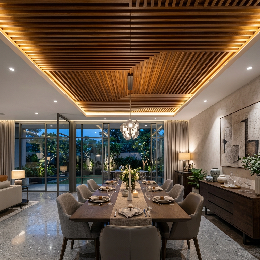 Layered Wooden & Gypsum Ceiling